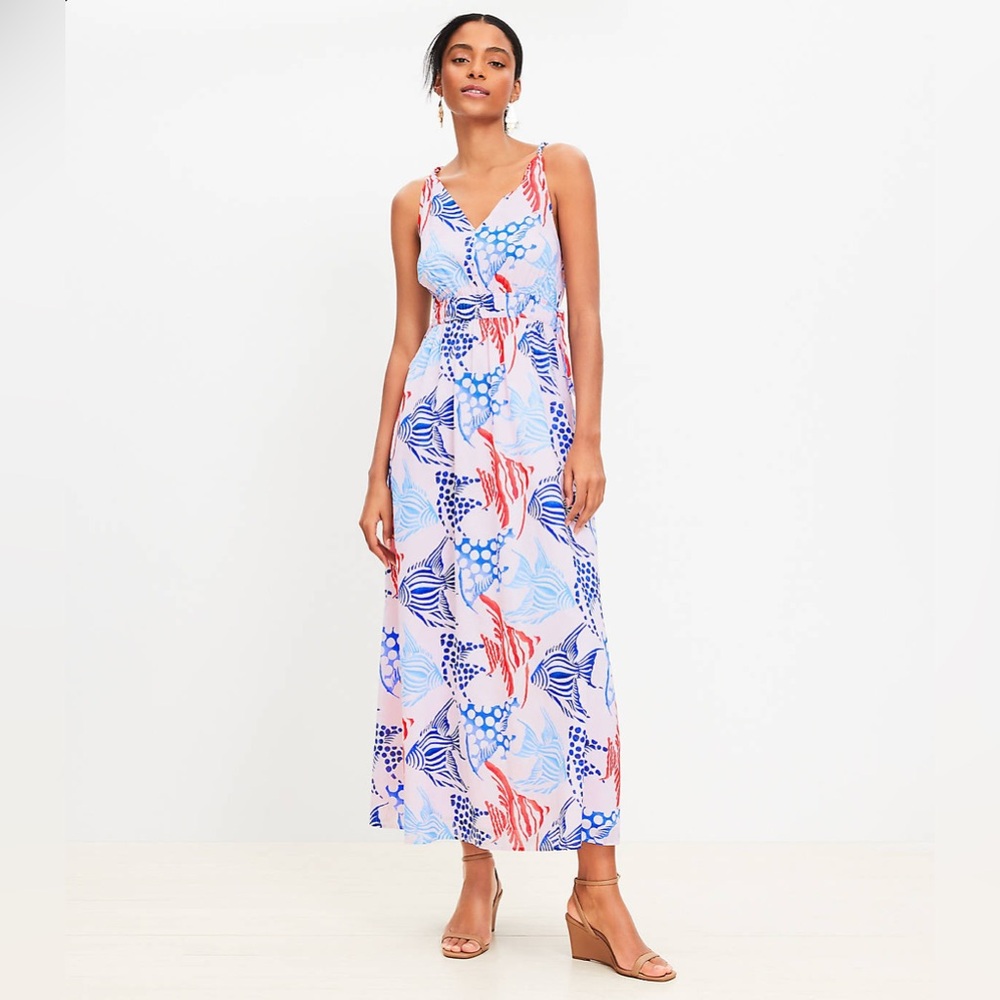 Loft‎ Fish Double Side Tie Maxi Dress
